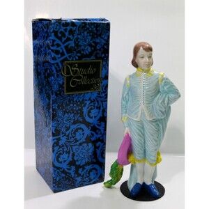 Vintage Blue Boy Figurine Bisque Porcelain 10" Antique Style Collectible Decor